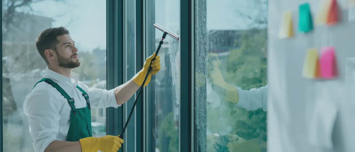 Brisbane window cleaning prices guide—technician cleaning exterior windows with squeegee on a home